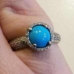 Sleeping Beauty Turquoise Diamond Cut Sterling Ring